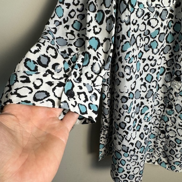 Notations Women's Multicolor Leopard Print 1/2 Sleeve Button Up Satin Blouse 2X - Picture 2 of 13